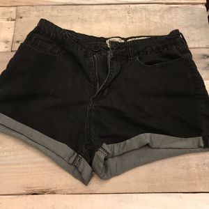 Black denim shorts